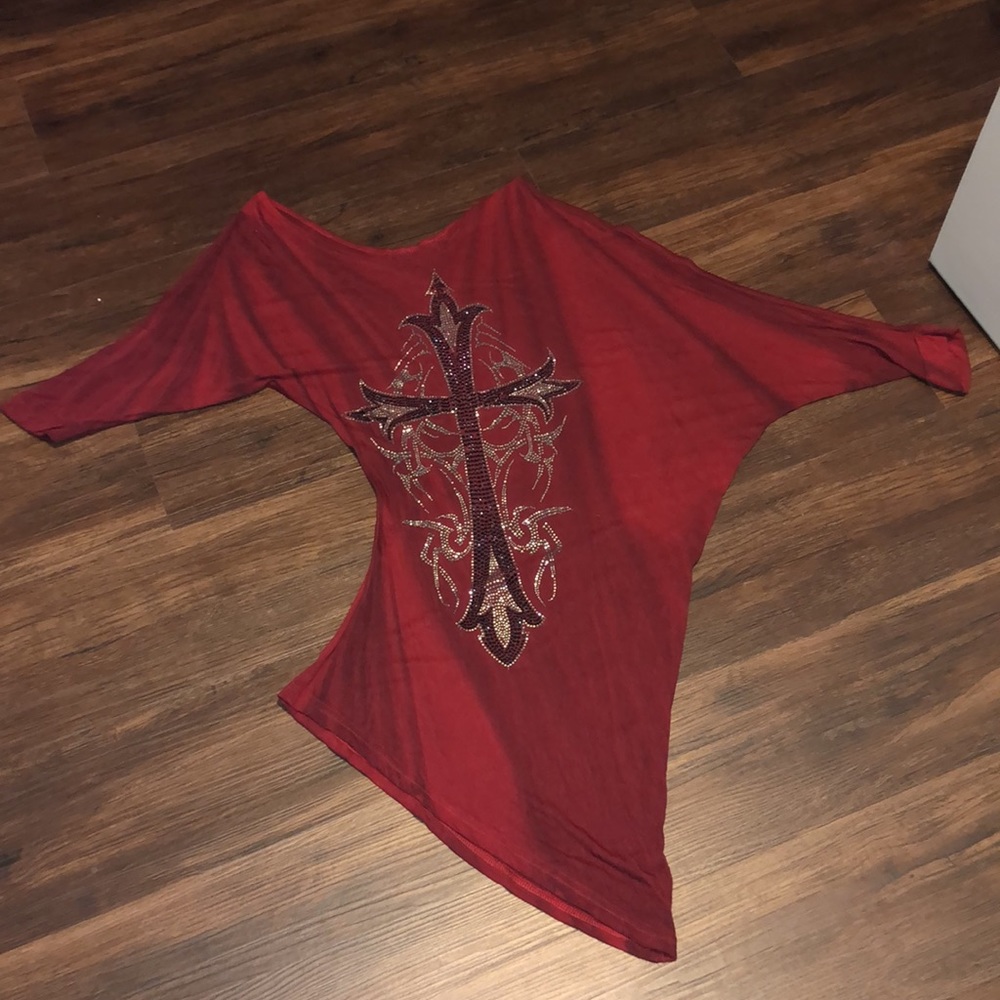 NWOT Bulzeye couture crystal cross shirt